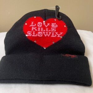 Ed Hardy Beanie with Red Heart Design NEW